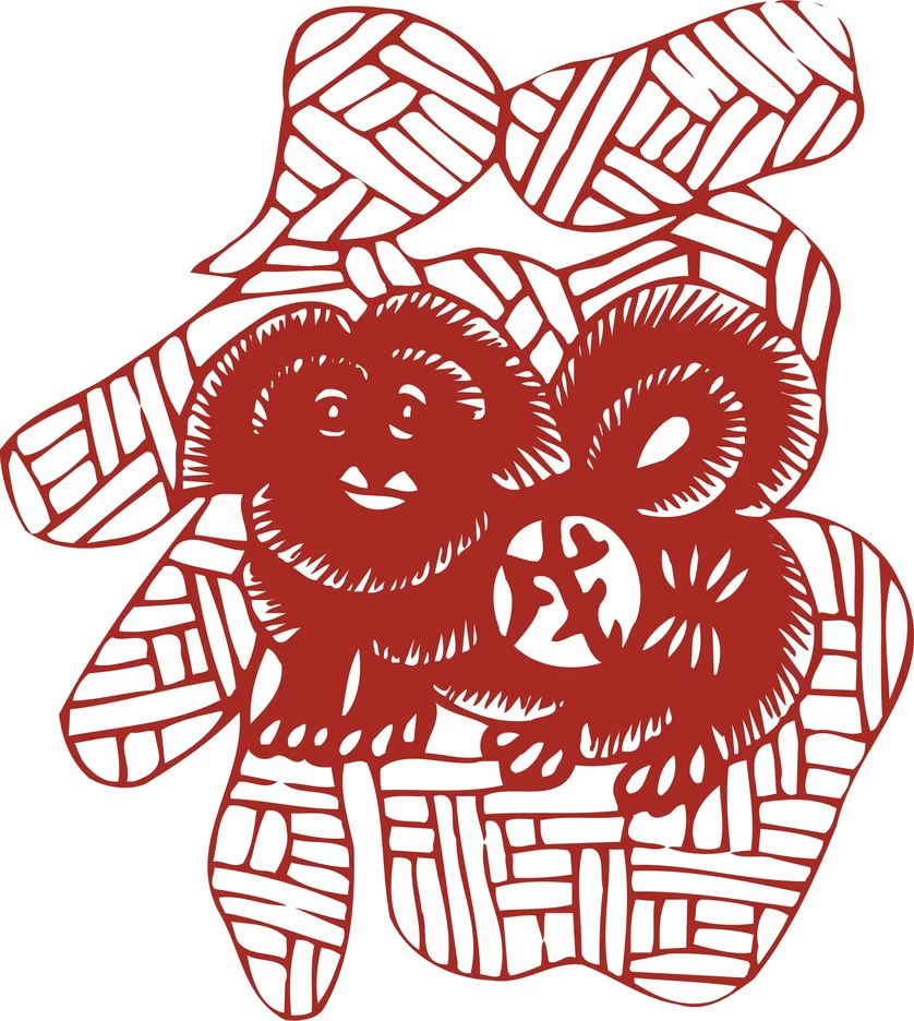 中国风中式传统喜庆民俗人物动物窗花剪纸插画边框AI矢量PNG素材【2643】